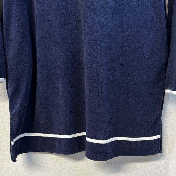 Lauren Ralph Lauren M Navy Terry Cloth Hooded Kaftan White Trim - Picture 4 of 8